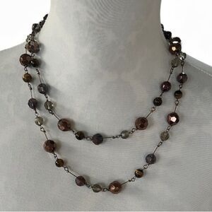 Vintage Cookie Lee Brown Faceted Bead Necklace – Long Layering Chain